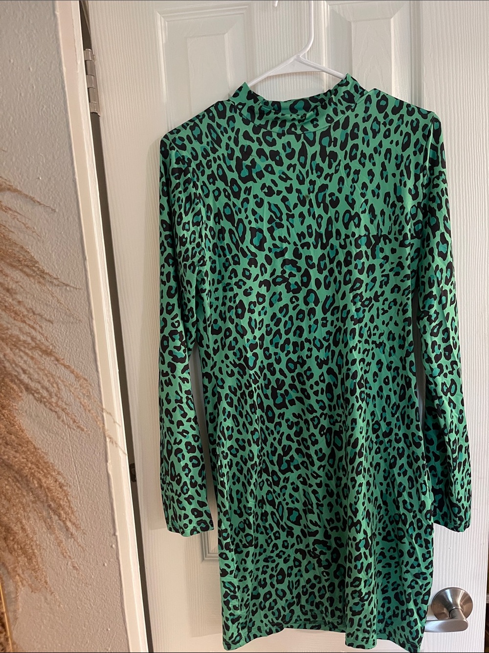 Source Unknown Green and Black Leopard Print Long Sleeve Dress